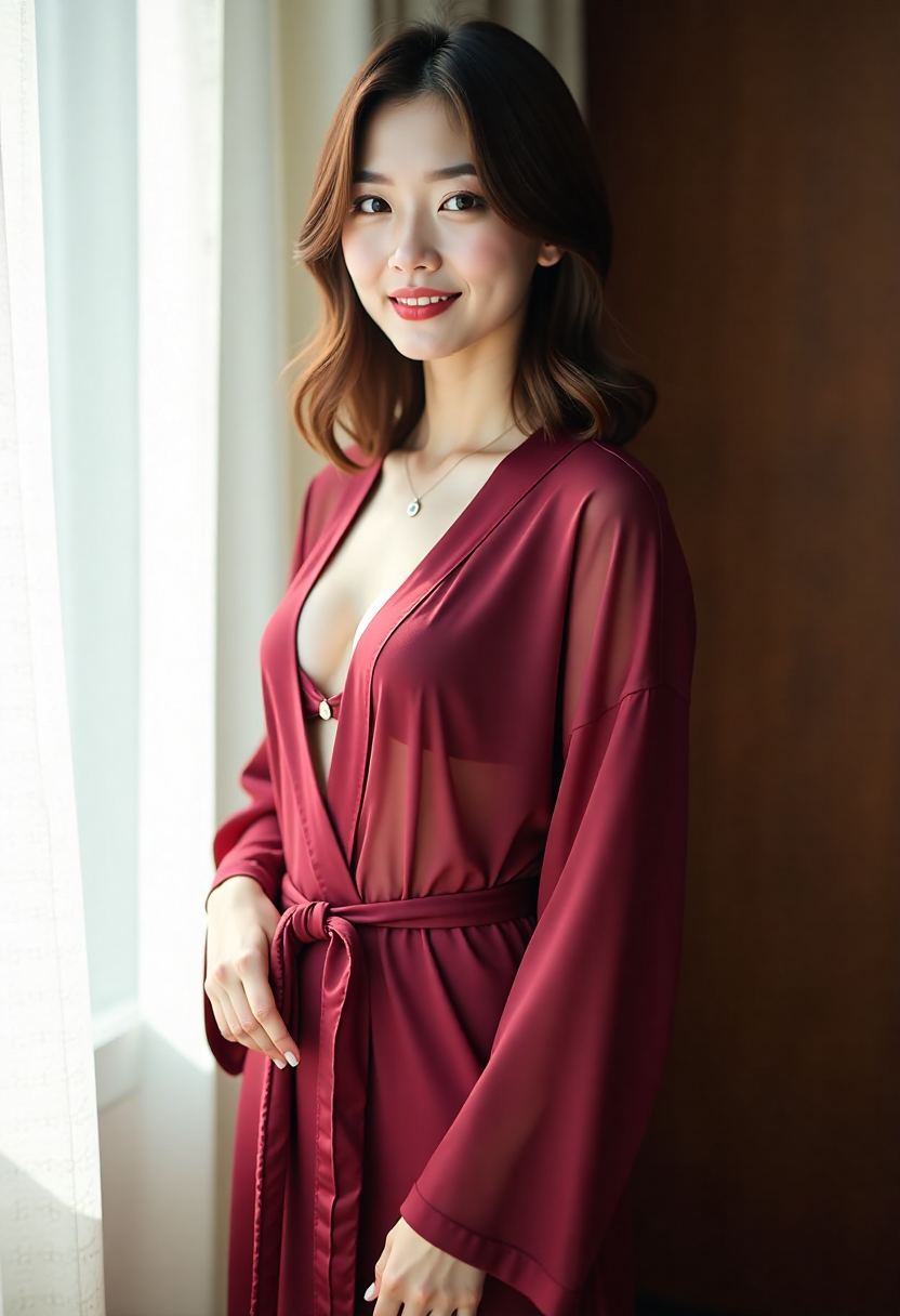 古装女子站在庭院灯影中